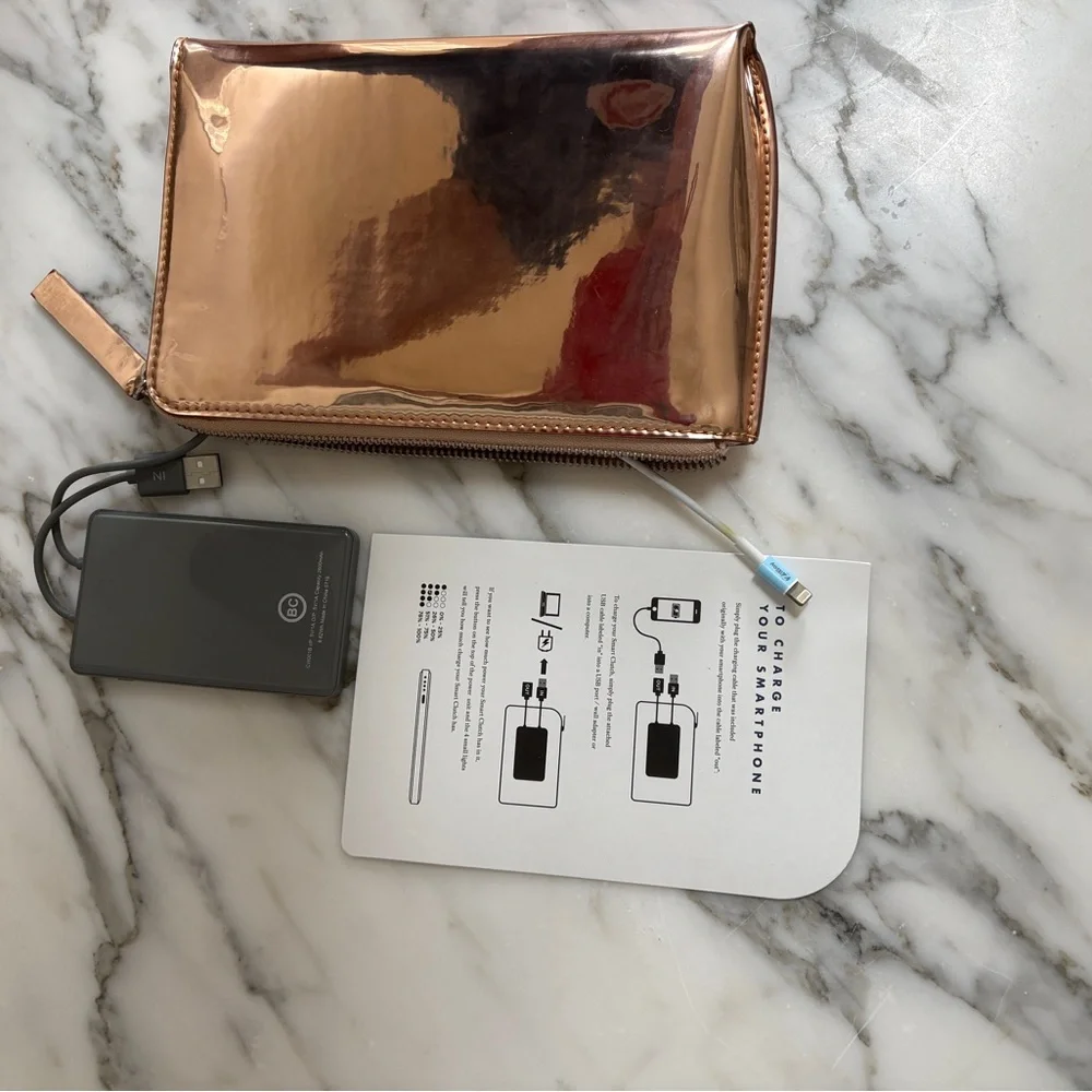 Rose Gold Metallic Clutch with Charger
